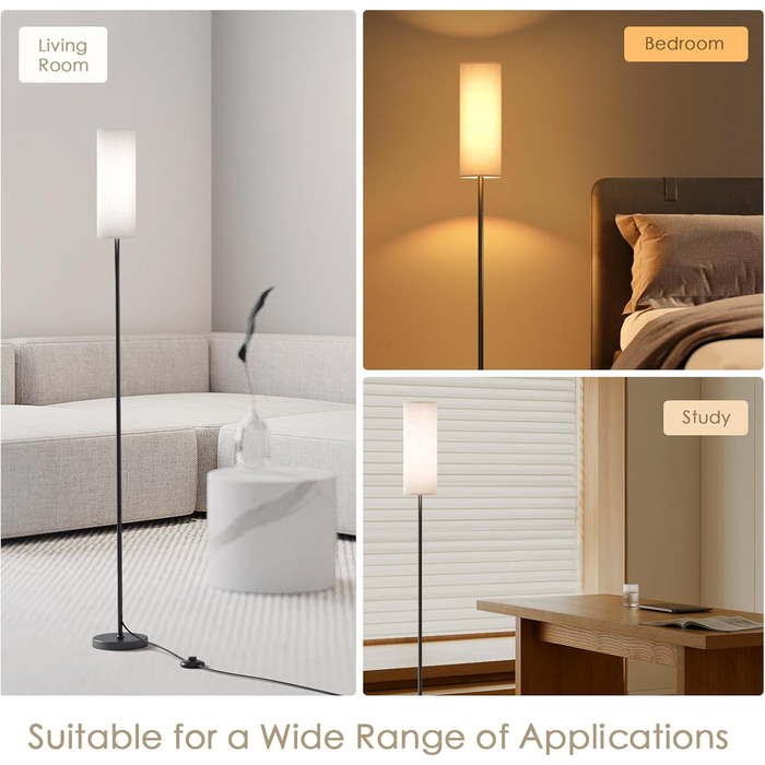 Світлодіодна торшер 9W з регулюванням яскравості, 3 колірні температури, Е27, абажур з льону, вимикач на ніжці, вінтажний стиль, сірий колір