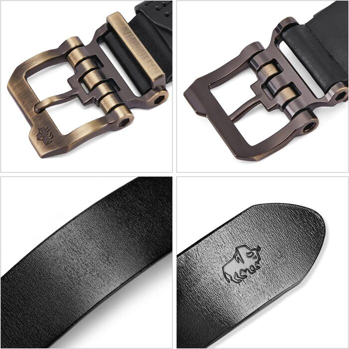 Чоловічий шкіряний ремінь BISON DENIM: стильний аксесуар для джинсів та ділового образу. Ширина 38 мм, колір чорний, з подарунковою коробкою (W71694-1bm-schwarz 110)