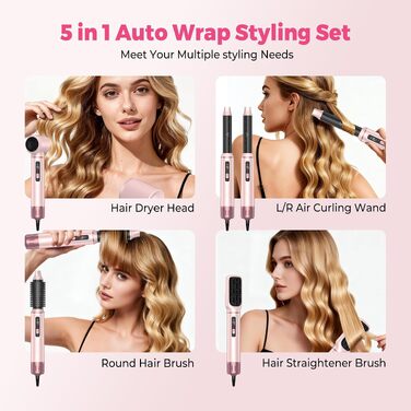 Мультистайлер для волосся 6 в 1 MogaWave Pro Air Styler 1000W: фен, автоматичний стайлер для завивки, вирівнювач та об'ємна щітка (Рожевий)