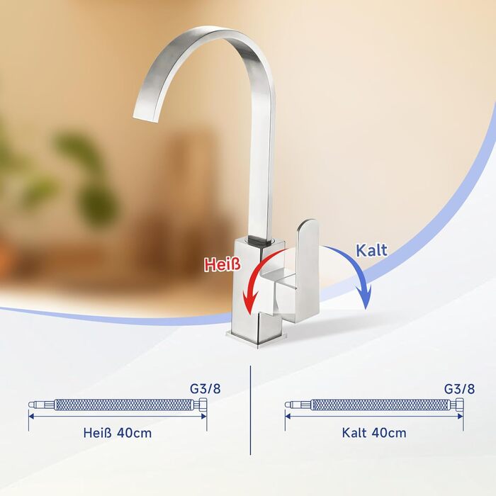 Змішувач для кухні з гнучким шлангом 360°, високий тиск, поворотний, кухонний кран з нержавіючої сталі (графітовий чорний)