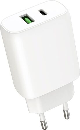 Швидкий зарядний пристрій Envircell USB-C GaN 30W з 2 портами (USB-C та USB-A), PD 3.0, білий. Сумісний з iPhone, Samsung та іншими телефонами.