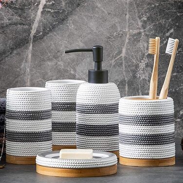 Набір аксесуарів для ванної кімнати з кераміки, 5 предметів: дозатор для мила, тримач для зубних щіток, мильниця, 2 стаканчика для зубних щіток