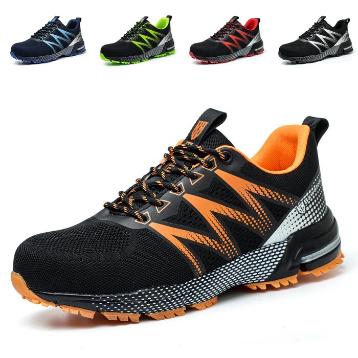Робочі черевики Nasogetch для чоловіків та жінок. Безпекові черевики з металевим носком, спортивного стилю, з антиковзким покриттям, дихаючі, розміри 36-48 (38 EU), помаранчеві