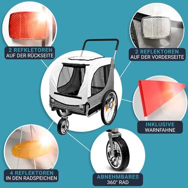 2-в-1: велосипедний причіп та візок для собак - для малих та великих собак до 40 кг. З безпечним ременем, відбивачами, дощем та прапором.