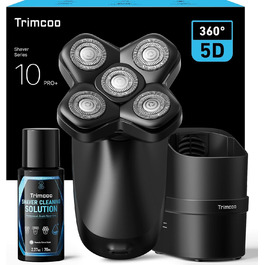 Електричний тример для гоління голови Trimcoo 5-в-1 з титановими лезами, IPX7 водонепроникний, USB-C, LED-дисплей - для чутливої шкіри голови (чорний)