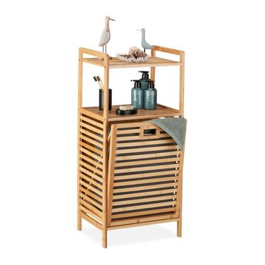 Relaxdays Bamboo Bathroom Shelf with Laundry Basket