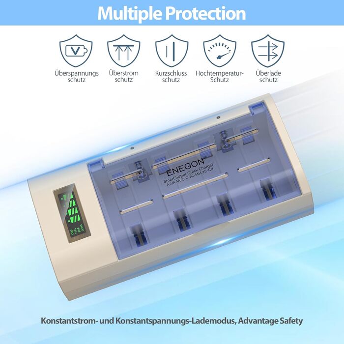 Зарядний пристрій ENEGON Universal для акумуляторів AA/AAA/C/D/9V Ni-MH/Ni-CD з LCD дисплеєм та 4 слотами