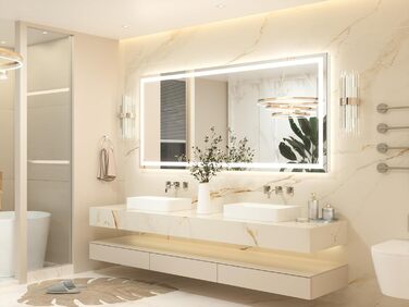 Дзеркало для ванної кімнати Keonjinn з підсвічуванням, чорний металевий каркас 60x80 см, LED, антизапар, сенсорне керування, 3 кольори світла, регулювання яскравості, пам'ять, настінне дзеркало