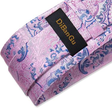 Краватка чоловіча DiBanGu Paisley шовкова, рожево-блакитна + хустинка + запонки + зажим для краватки для вечірки, випускного