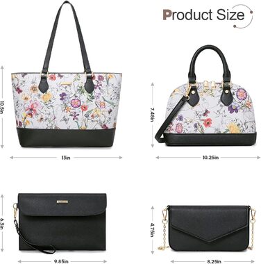 Bagsure Сумка жіноча 4 в 1: сумка-шопер, сумка на плече, ділова сумка для офісу, школи, подорожей (квітковий принт)
