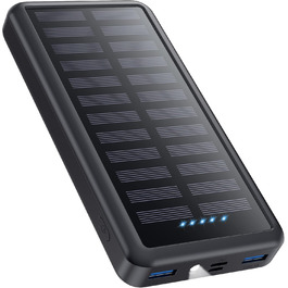 Power Bank Pxwaxpy 26800mAh з сонячною панеллю, USB-C, 15W PD, 3.0A, LED ліхтарик, сірий