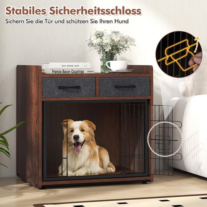 Клітка для собак GOPLUS з 2 висувними ящиками, замок, для собак маленьких та середніх порід, 62x49,5x63 см