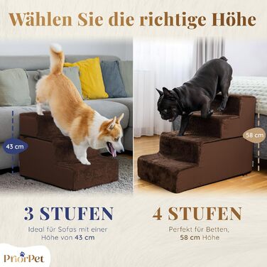 Сходинки для собак на ліжко та диван - 4 сходинки, 58 см - з піносподуху, для маленьких собак, безпечні та стабільні, знімний та пральний чохол, світло-сірий (4-Brown)