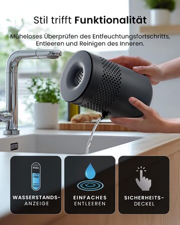 Зволожувач повітря Pro Breeze Osmo – тихий, з можливістю поповнення – для дому, спальні, шафи, авто – міні-зволожувач без живлення – таблетка 700g (до 100 днів) чорний