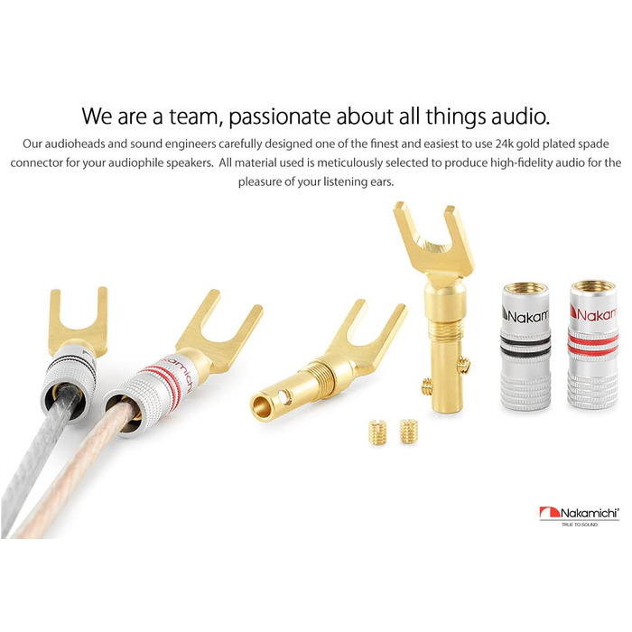 Позолочені бананові роз'єми Nakamichi 24K для акустичних кабелів 12-18 AWG, 4 мм для підсилювачів, Hi-Fi ресиверів та домашніх кінотеатрів, 4 шт (2 пари)