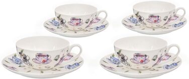 Buchensee Teacup Set made of Fine Bone China Porcelain. 4 teacups, each 150ml, and 4 saucers with a stylish teacup design.
