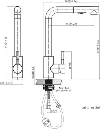 Кран кухонний CECIPA X203B чорний матовий, висувний, з донцем, 360° поворот, нержавіюча сталь