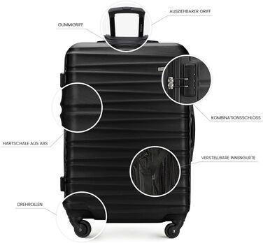 Набір валізWITTCHEN 3в1: велика, середня, маленька. Чорний, ABS, з коліщатками на 360°, TSA-замок. Підходить для Lufthansa, Eurowings, Ryanair, Condor