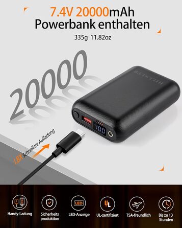 Електрична гріюча жилетка для чоловіків з акумулятором 20000mAh, 8 зон нагріву та 3 рівня температури, для активного відпочинку, чорна