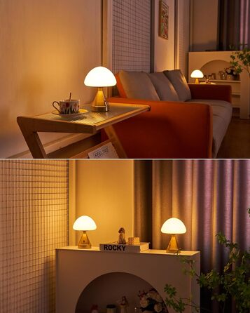 Бездротова настільна лампа-грибок, акумуляторна, з сенсорним регулюванням яскравості, мініатюрна золота атмосфера для спальні, їдальні, патіо, ванної кімнати