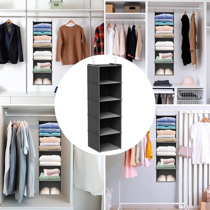 Настінна вішалка-органайзер з 5 відділеннями, складана, економна, для спальні, з 2 бічними кишенями