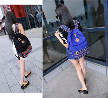 Жіночий/Дівчачий Рюкзак у Стилі Vintage з Смугами. Чорний рюкзак для підлітка, дівчини, студентки. З канвасу.