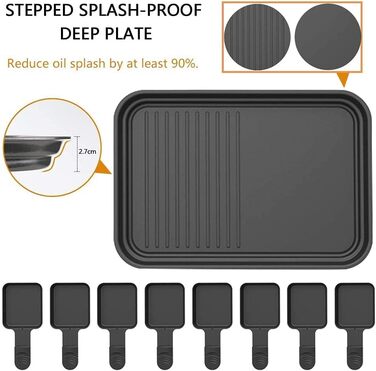 Raclette Grill for 8 People, Grill Plate with Non-Stick Coating, Raclette with 8 Mini Raclette Pans & 4 Wooden Spatulas, Continuously Adjustable Temperature, 1500W, Stainless Steel
