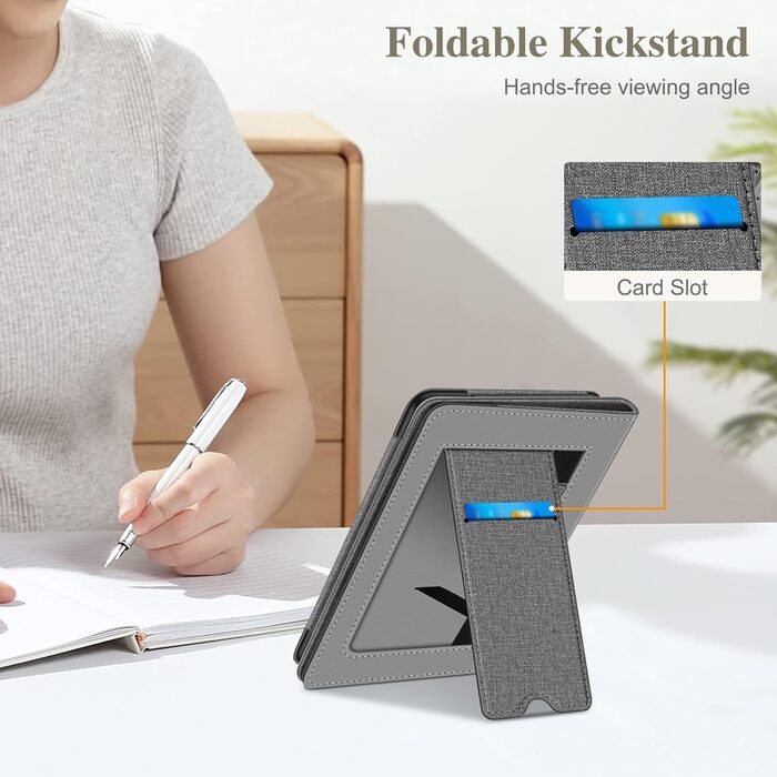 Чохол Fintie для Kindle Paperwhite 12-го покоління (2024/2025), Kindle Colorsoft/Signature Edition, з підставкою, петлею та авто-вимиканням, чорний (сірий/чорний)