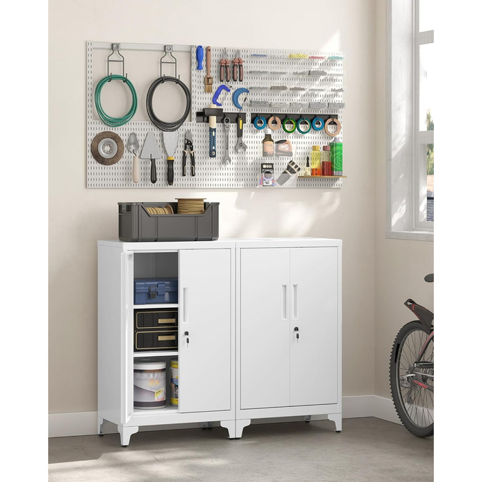 SONGMICS File Cabinet, Multi-Purpose Cabinet, Office Cabinet with 2 Doors, Lockable Cabinet, Steel Storage Cabinet, for Study Room, Living Room, Matte White OMC012W01