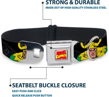 Нашийник для собак Marvel Comics Loki, чорний/сірий/жовтий/зелений, розмір M (11-17 дюймів, 2.5 см)