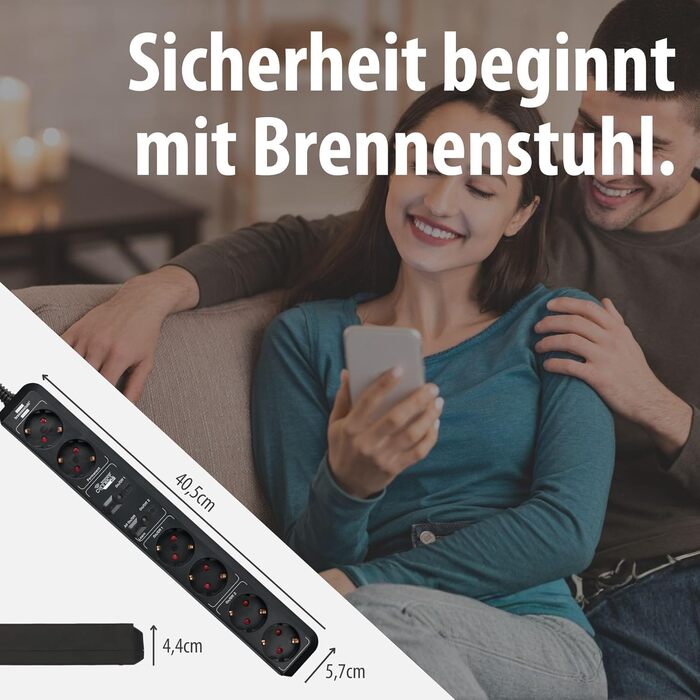 Розумний подовжувач Brennenstuhl Connect Eco-Line WiFi на 6 розеток, керування через додаток, Alexa та Google Assistant, кабель 1.5м, чорний