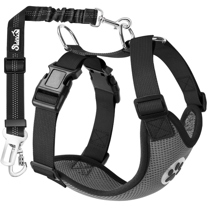 Автодзеркало для собак з кріпленням на ремінь безпеки, 2 карабіни - сумісне з автокріслом для дітей, регульоване дихаюче об'єднання (S, Сірий)