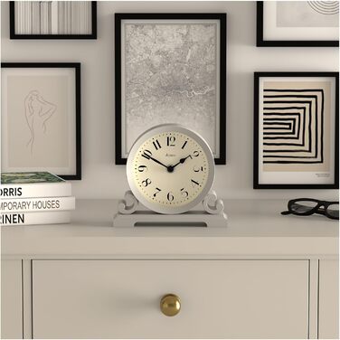 JONES CLOCKS® Saloon Table Clock | Traditional Double Scroll Design | Green | Contemporary Classic Style for Desk, Table, Shelf or Nightstand (Gray)
