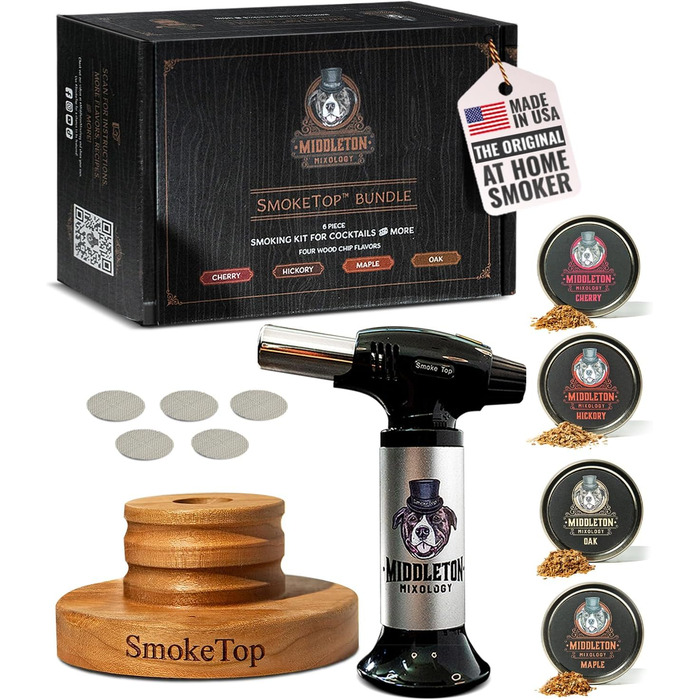 Набір для копчення коктейлів SmokeTop з чіпсами для вишні, гікорі, клена та дуба - для коктейлів, віскі та бурбону