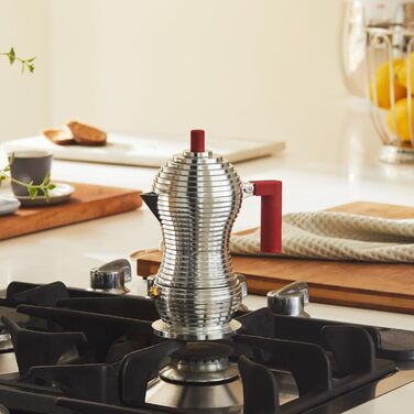 Еспресо-машина Alessi Pulcina MDL02/6 - 6 чашок, литий алюміній, червона