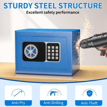 KABISAFE Сейф цифровий 6,8 л, маленький сейф для дому, електронна касета безпеки, настінний сейф для домашнього офісу з 2 ключами, міні-сейф 23 x 17 x 17 см, блакитний