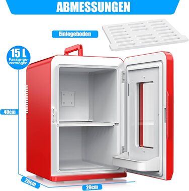 KESSER® Міні-холодильник 2-в-1, 15л: Автомобільний холодильник-термос з функцією охолодження та підігріву (220-240V/12V), червоний