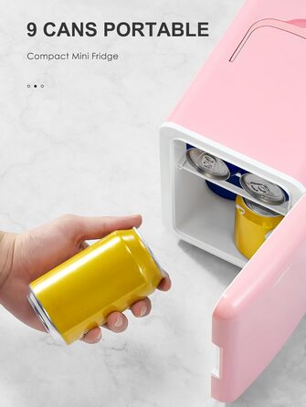 Портативний міні-холодильник 6л/9 банок: охолодження та підігрів для косметики, напоїв, їжі. Рожевий