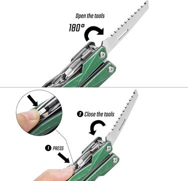 Мультитул Swiss+Tech 16-в-1 з нержавіючої сталі з ножем, пилкою, плоскогубцями, викрутками та ножицями для кемпінгу, відпочинку та ремонту, з чохлом, вінтажний зелений