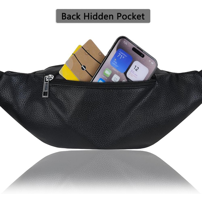 Чоловіча/Жіноча поясна сумка на пояс з PU шкіри, бананка для спорту, подорожей, прогулянок з собакою, чорна