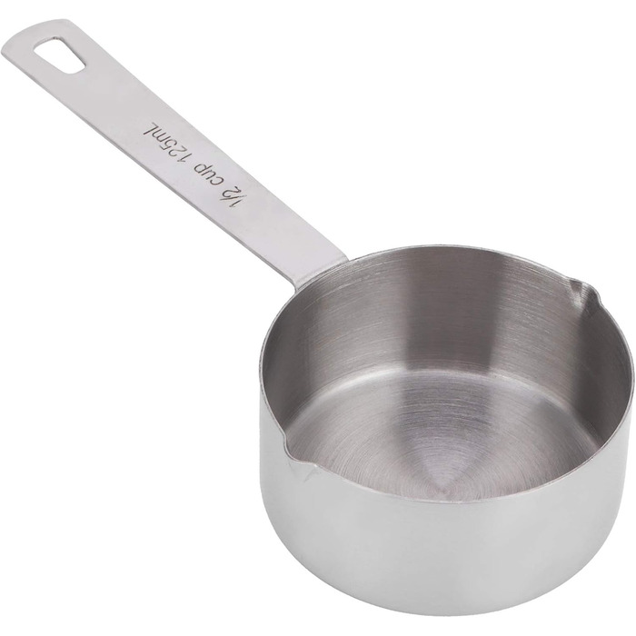 Stainless steel measuring cup 304, metal measuring spoons, baking measuring spoons with scale, cake measuring spoons for the kitchen, kitchen scale (size: 1/3 cup 80 ml) (1/2 cup 125 ml)