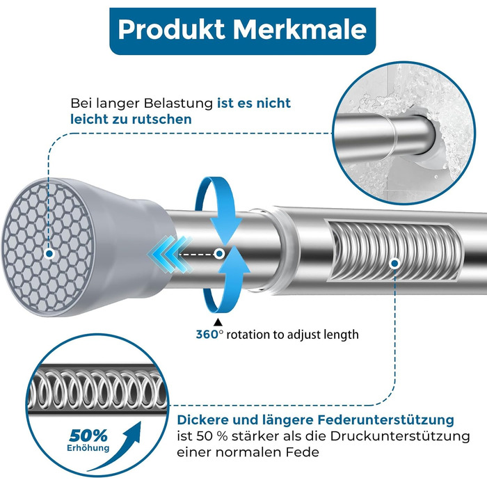 Штанга для штор без свердління AIZESI, 70-120 см, телескопічна, діаметр 22 мм, срібна