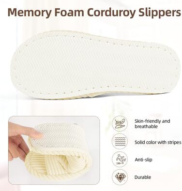 Жіночі домашні тапочки з піною-пам'яттю, теплі зимові тапочки з корду, м'які, легкі, з антиковзким покриттям, сучасні, зручні для дому та вулиці, кремово-білі, 40/41 EU