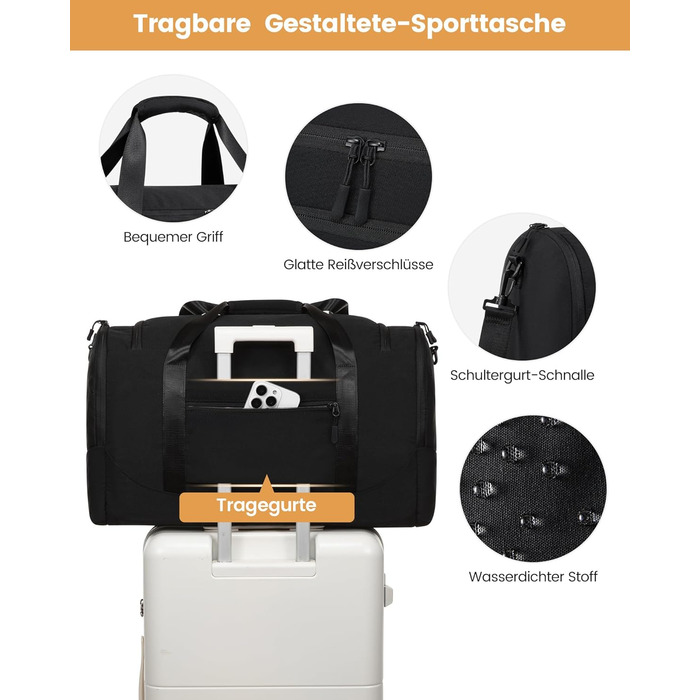 Спортивна сумка LOVEVOOK для жінок, 30 л: туристична сумка з відділенням для взуття та мокрих речей, невелика сумка для спортзалу, плавання, сауни, ручної поклажі для спорту, фітнесу, тренувань та подорожей, водонепроникна дорожня сумка-мішок (B-чорний, 5