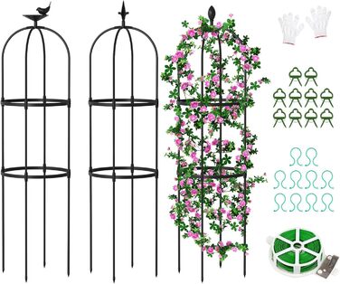 SUNYRISY Plant Support Trellis Obelisk 3-Piece Set, Climbing Plant Trellis Cages for Climbing Plants such as Flowers, Tomatoes, Roses, etc., Weather-Resistant Coated Metal Garden Decoration