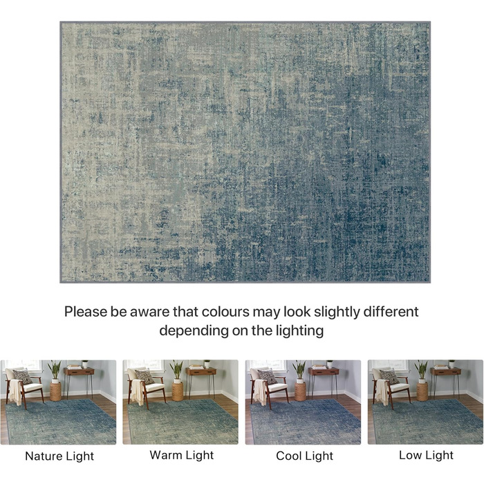 BEIMO Килим для вітальні, абстрактний дизайн, короткий ворс, 120x170 см, блакитний градієнт, для спальні, ванної, їдальні, коридору, антиковзаючі, легко миється