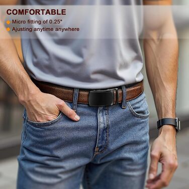 Чоловічий шкіряний ремінь KEMISANT з автоматичною пряжкою, 35 мм, без дірок, регульований розмір 115 см (32'-38'), темно-коричневий