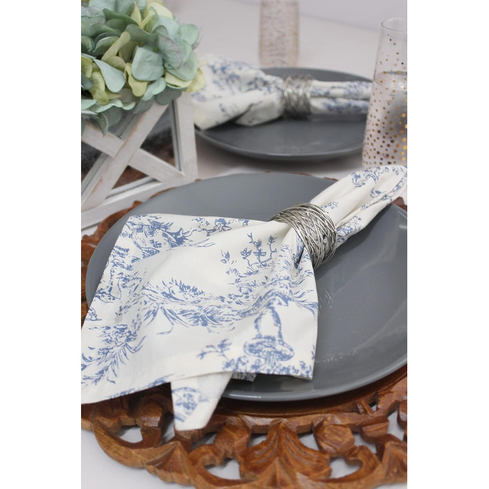 COTTON CRAFT Fabric Napkins, 12 Pieces, 100% Cotton, Reusable, French Toile Dinner, Everyday Use, Spring, Summer, Autumn, Christmas, Vacation, Party, Gift, Soft, Absorbent, 45.7 x