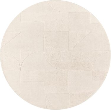 Paco Home Rug Living Room Bedroom High Pile Scandinavian Pattern Boho Look Soft Solid 3D Look Abstract Washable Cream, Size: 120 cm Round 120 cm (Round) Cream - Geometric 1