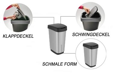 Відро для сміття Rotho Twist 50л з кришкою, чорне/срібне, BPA-free, PP пластик, 50 літрів